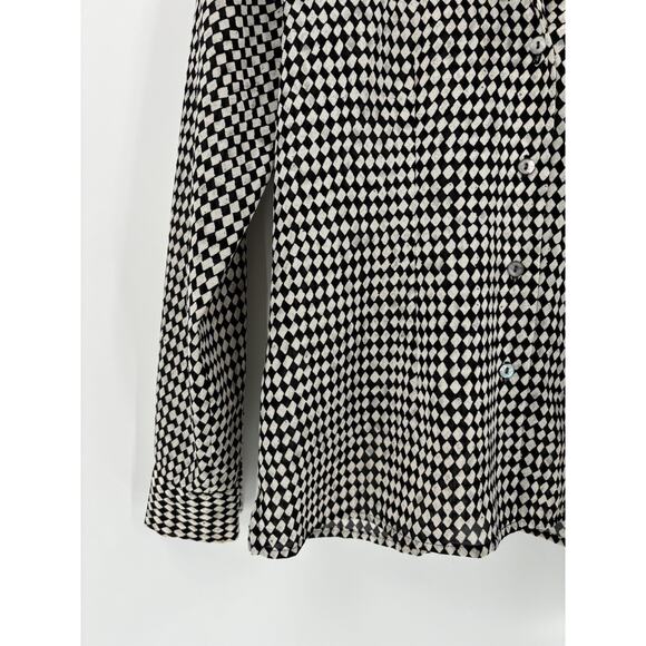 Rena Rowan Vintage Blouse Womens 6 Black White Grid Diamond Long Sleeve Top - Picture 9 of 16